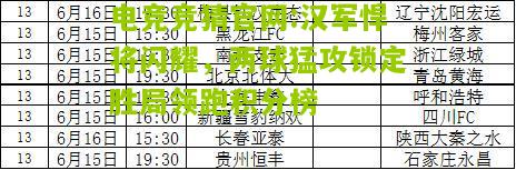 电竞竞猜官网:汉军悍将闪耀，两球猛攻锁定胜局领跑积分榜